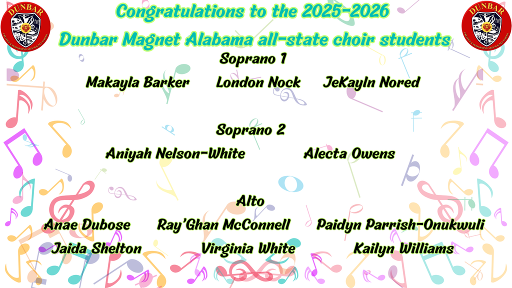 Dunbar Magnet All-State Choir students