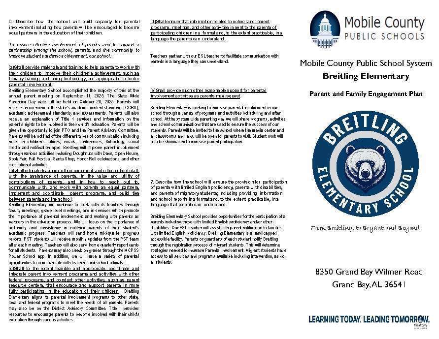Breitling Elementary Parent and Family Engagement Plan