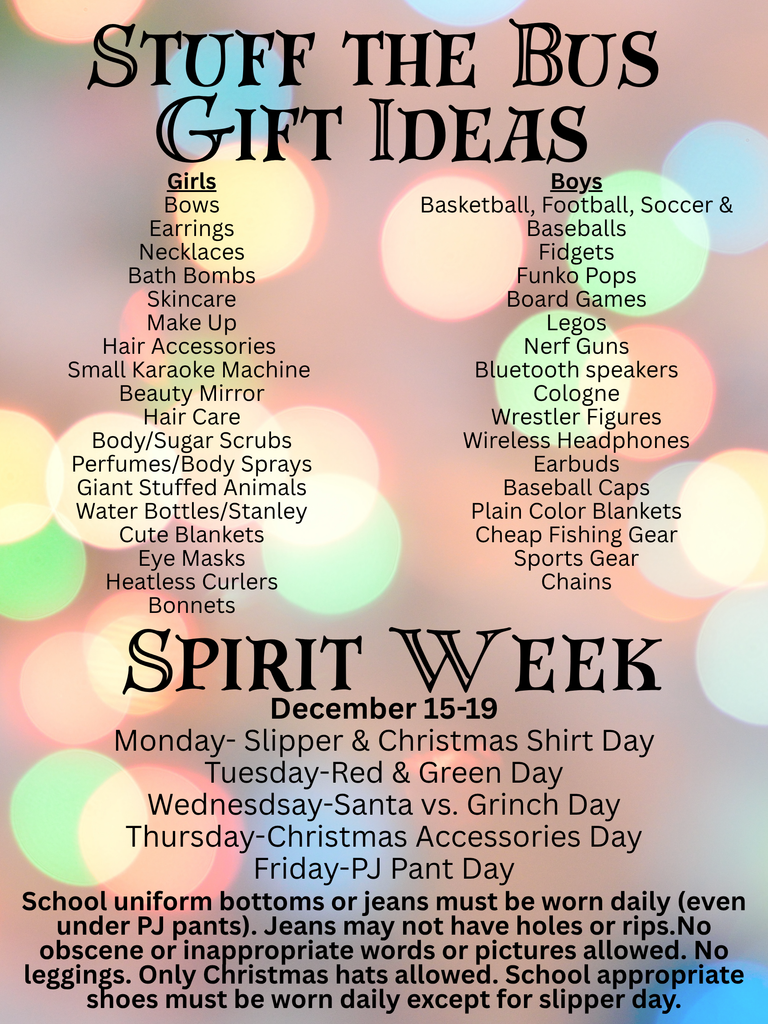 Stuff the Bus Gift Ideas & Spirit Week