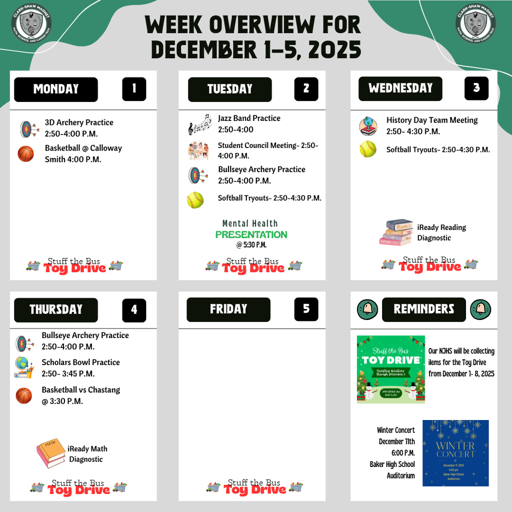 Week Overview- events can also be found on our website 