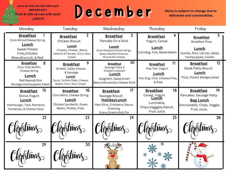 December Menu 