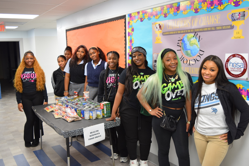 Health Science students with food drive table