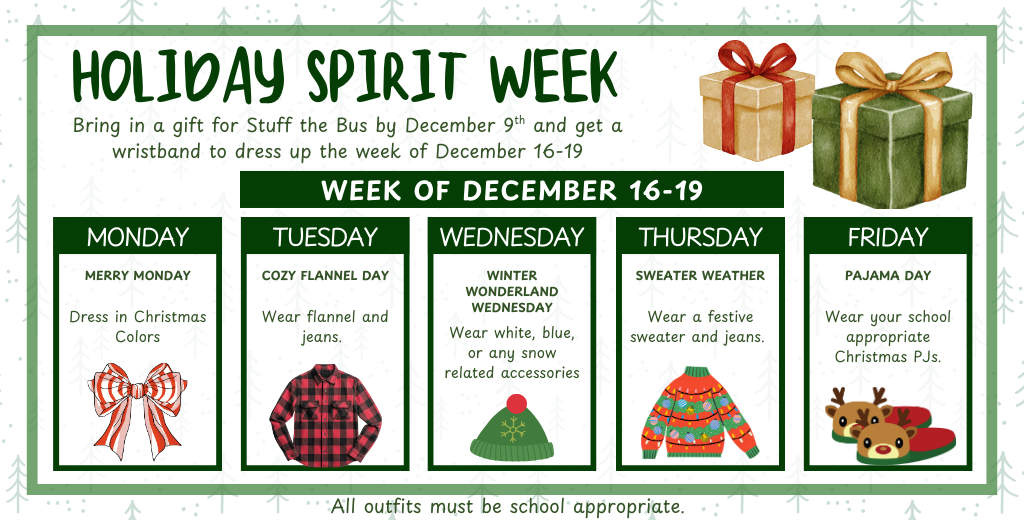 December newsletter and Holiday Spirit Week