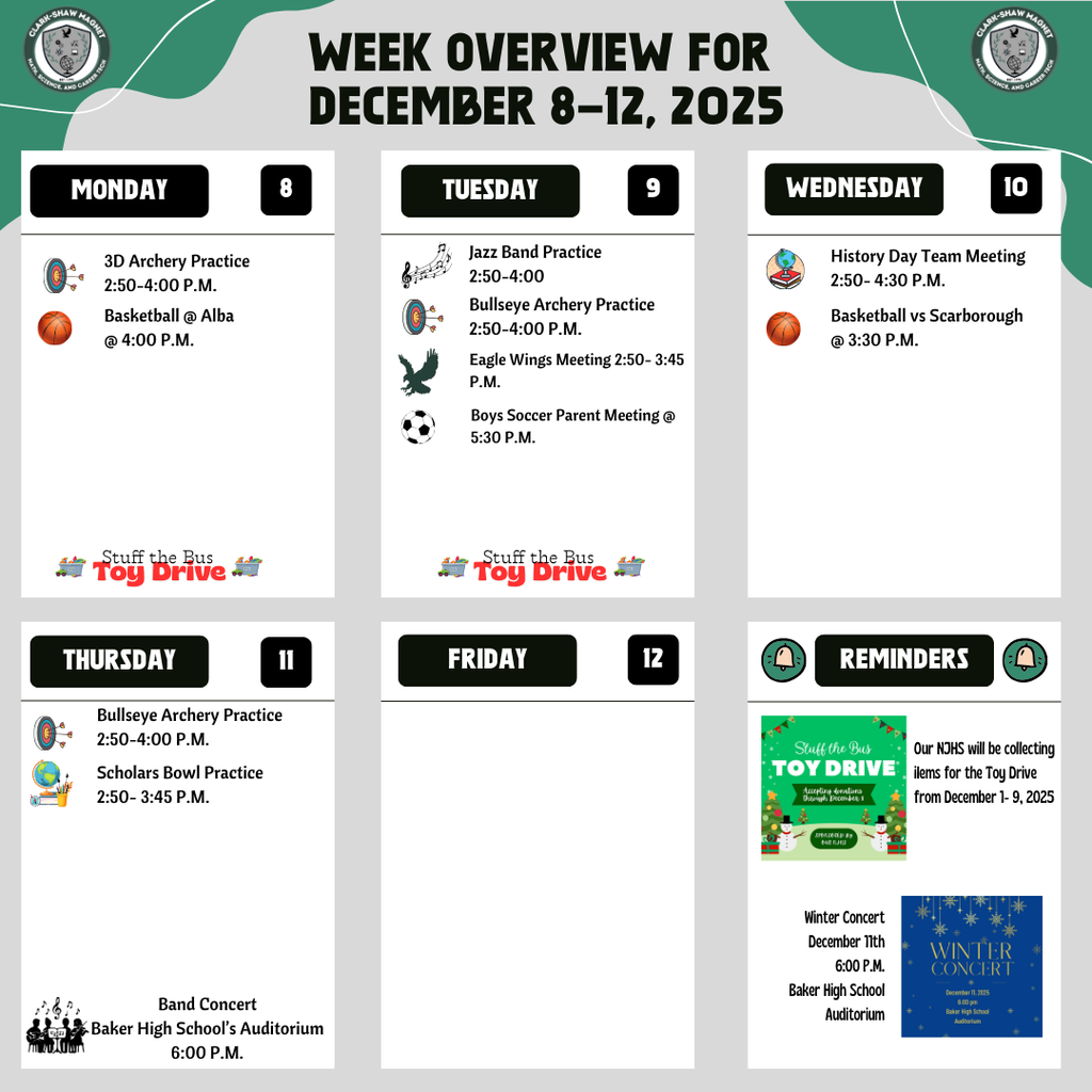 Week Overview for December 8-12, 2025