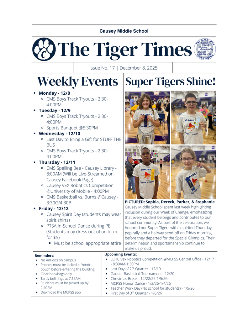 Weekly Newsletter 12/8-12/12