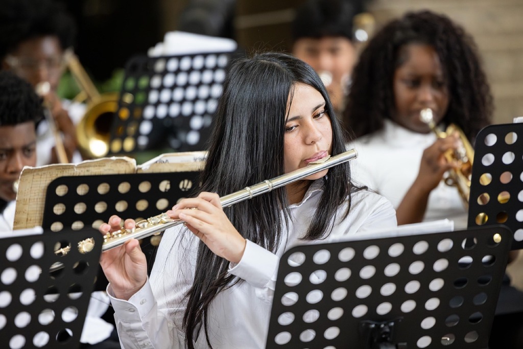 A flutist performing