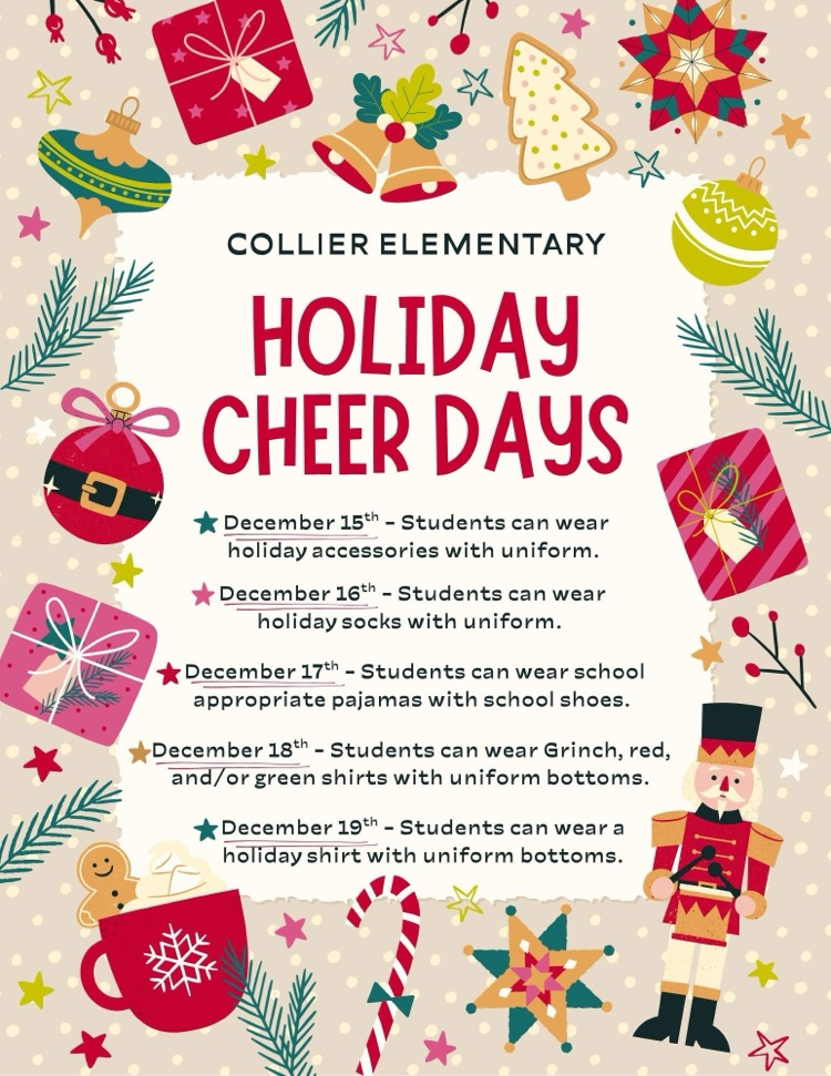 holiday cheer days December 15th-19th