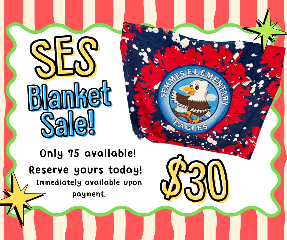 SES blanket sale $30 image of SES logo on a blanket with red white and blue splatter