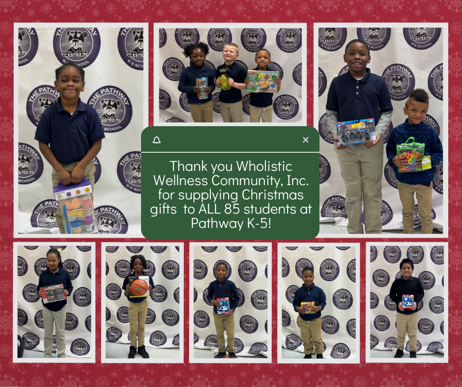 Students holding up their christmas gifts 