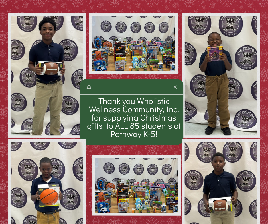 Students holding up their christmas gifts 