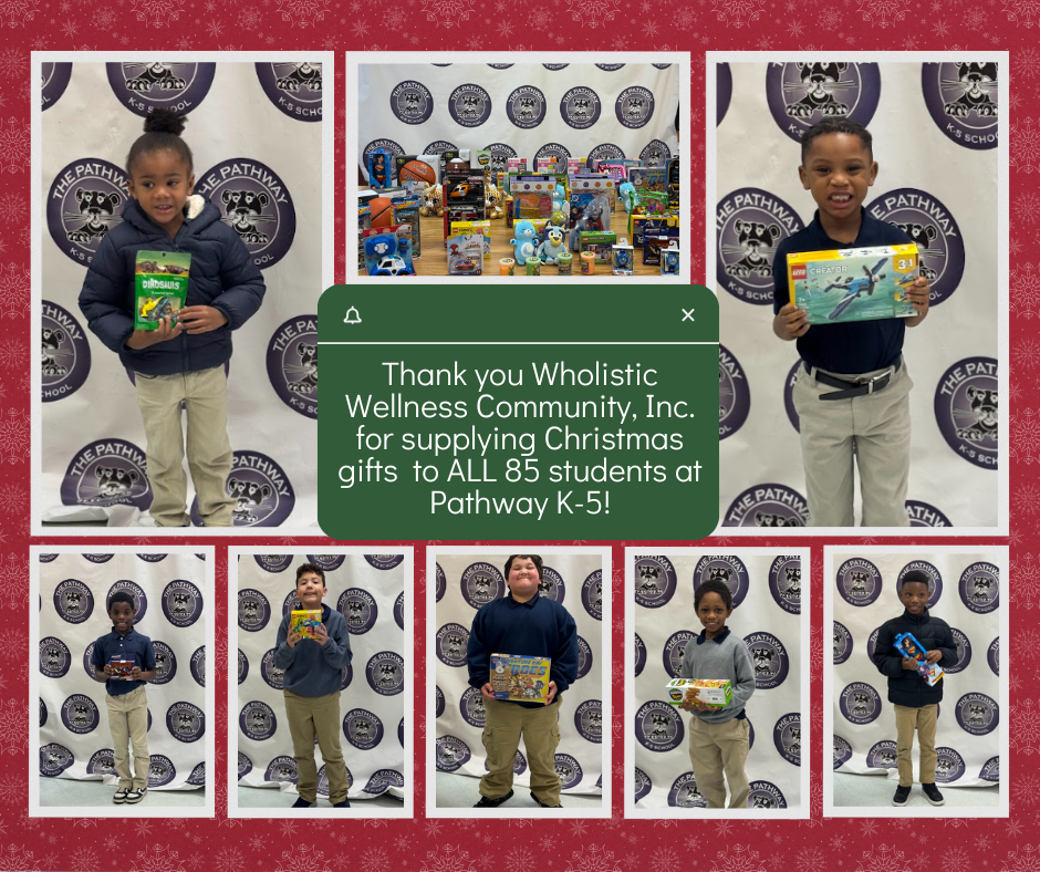 Students holding up their christmas gifts 