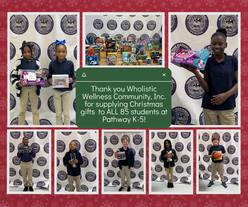 Students holding up their christmas gifts 