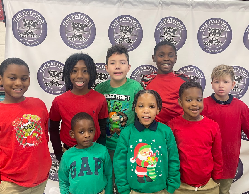 Students together wearing their Christmas attire 