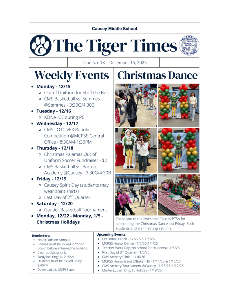 Causey Newsletter The Tiger Times 12-15-25