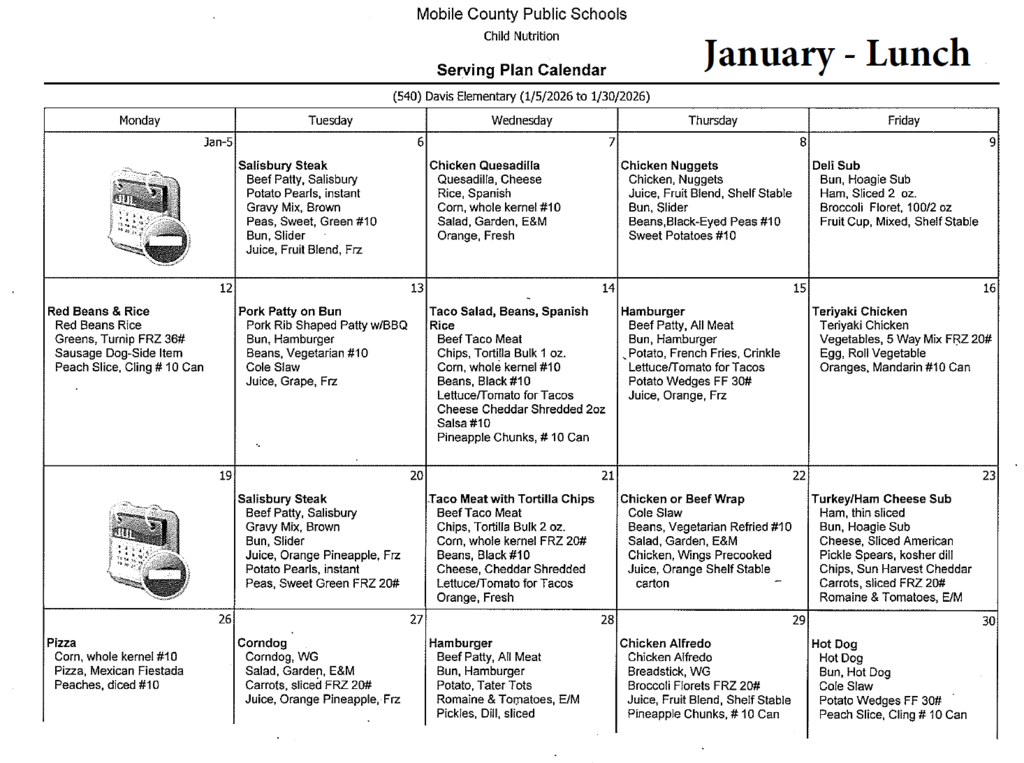 January 2026 - Lunch Menu