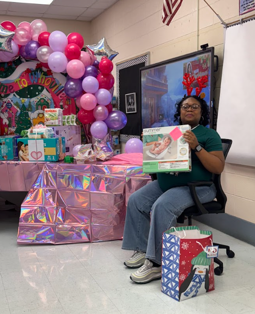 Ms. Weems at her school baby shower