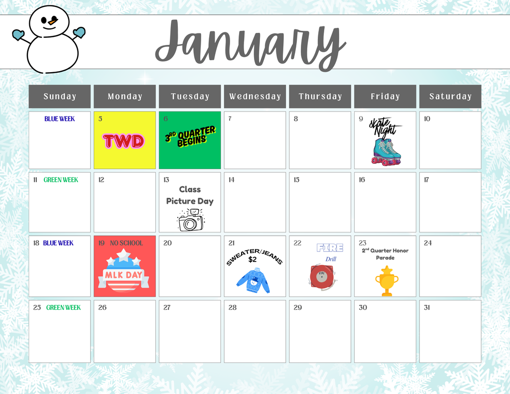 2nd semester calendar