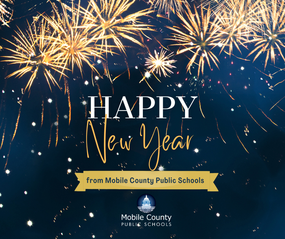 Happy New Year graphic with Mobile County Public Schools logo