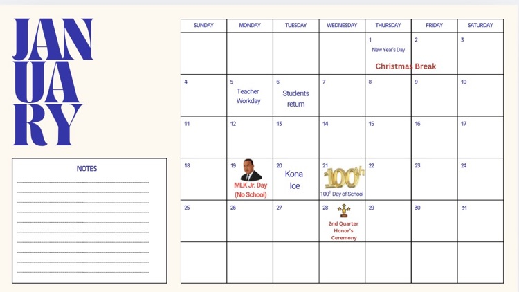January Event Calendar