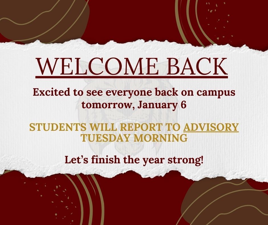 Welcome back from winter break 25-26 graphic.