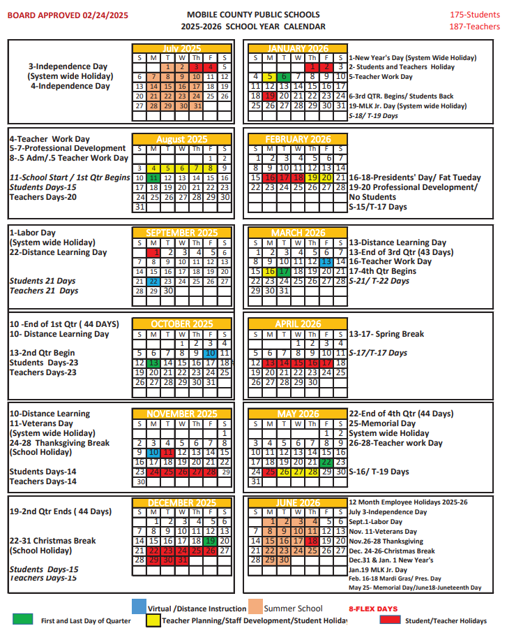 MCPSS School Calendar 2025-2026