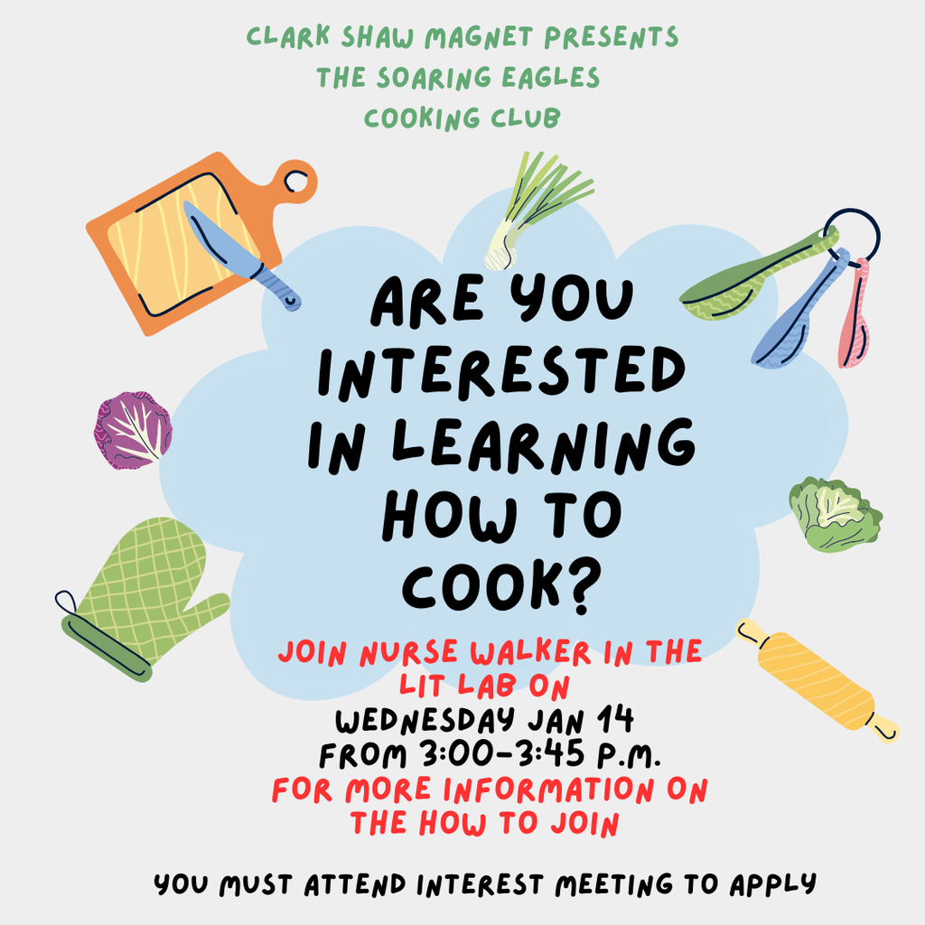 Cooking club announcement- all information is listed in the caption 