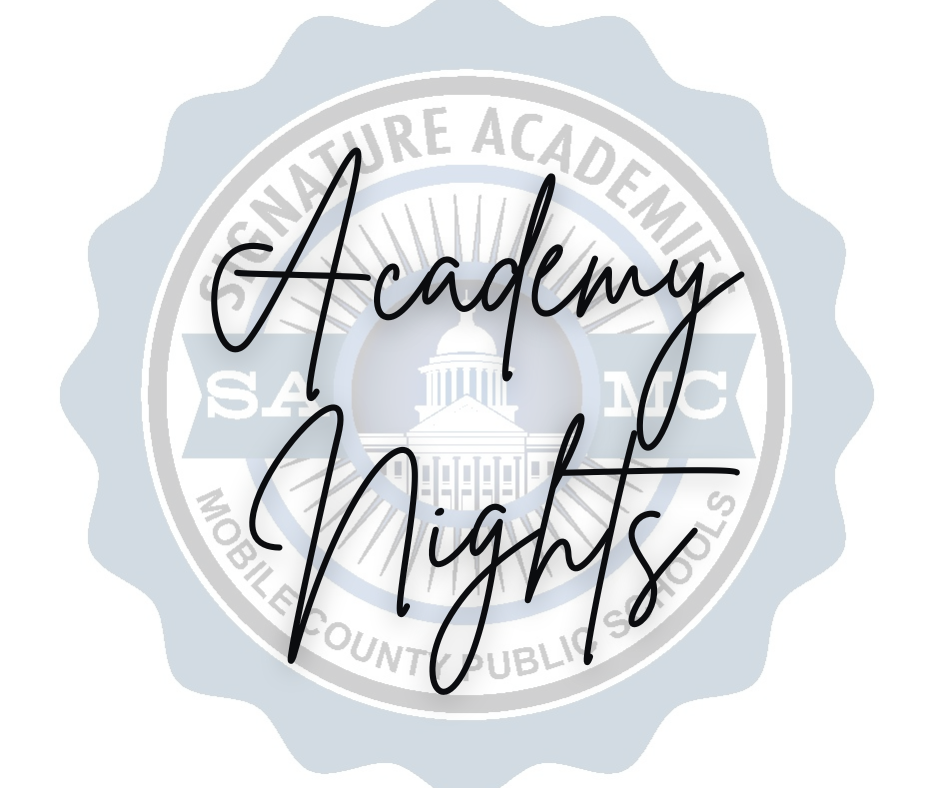 Graphic promoting Academy Nights with the MCPSS Signature Academies logo