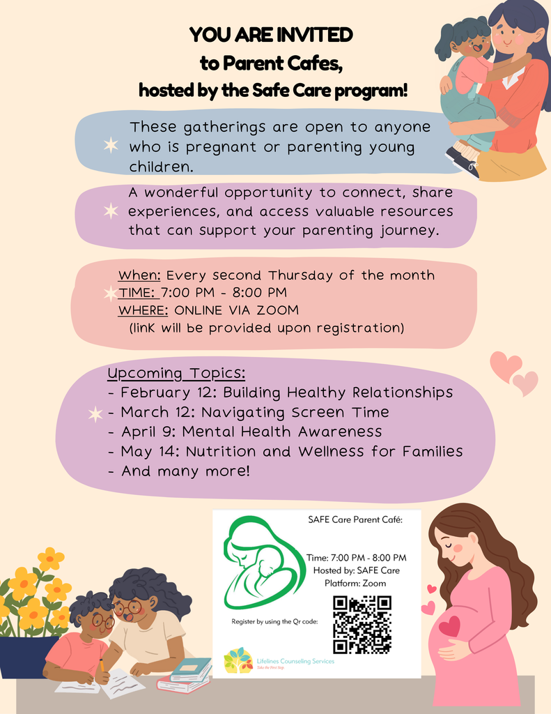 You are invited to Parent Cafes, hosted by the Safe Care program!