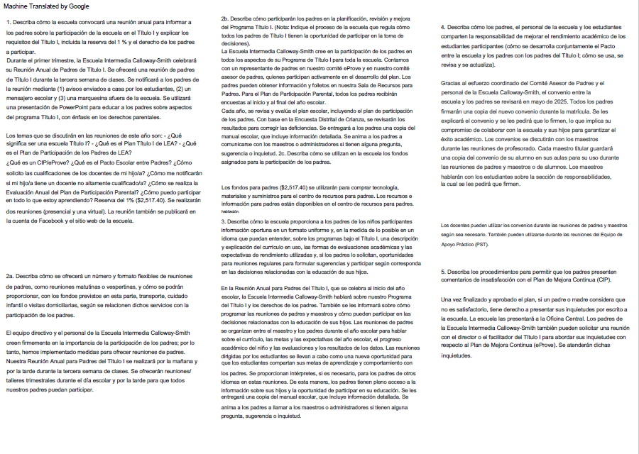 Parent and Family Engagement Plan Spanish (Page 2)