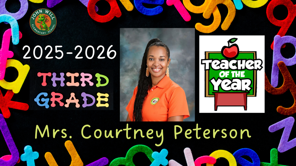 Celebrating 3rd grade teacher Mrs. Peterson the 2025-2026 John Will Elementary School Teacher of the Year!