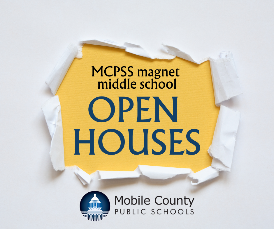 A graphic reading "MCPSS magnet middle school Open Houses"