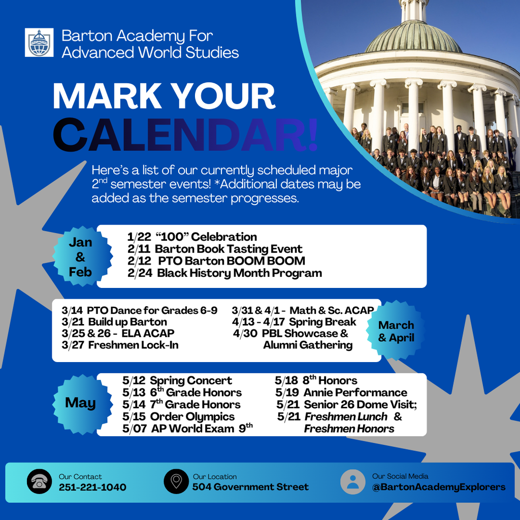 2nd Semester Dates #undertheBartonDOME