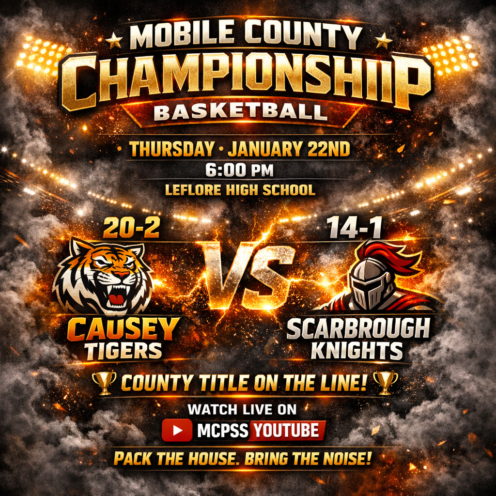 Graphic for basketball championship game, 1-22, 6PM, LeFlore HS