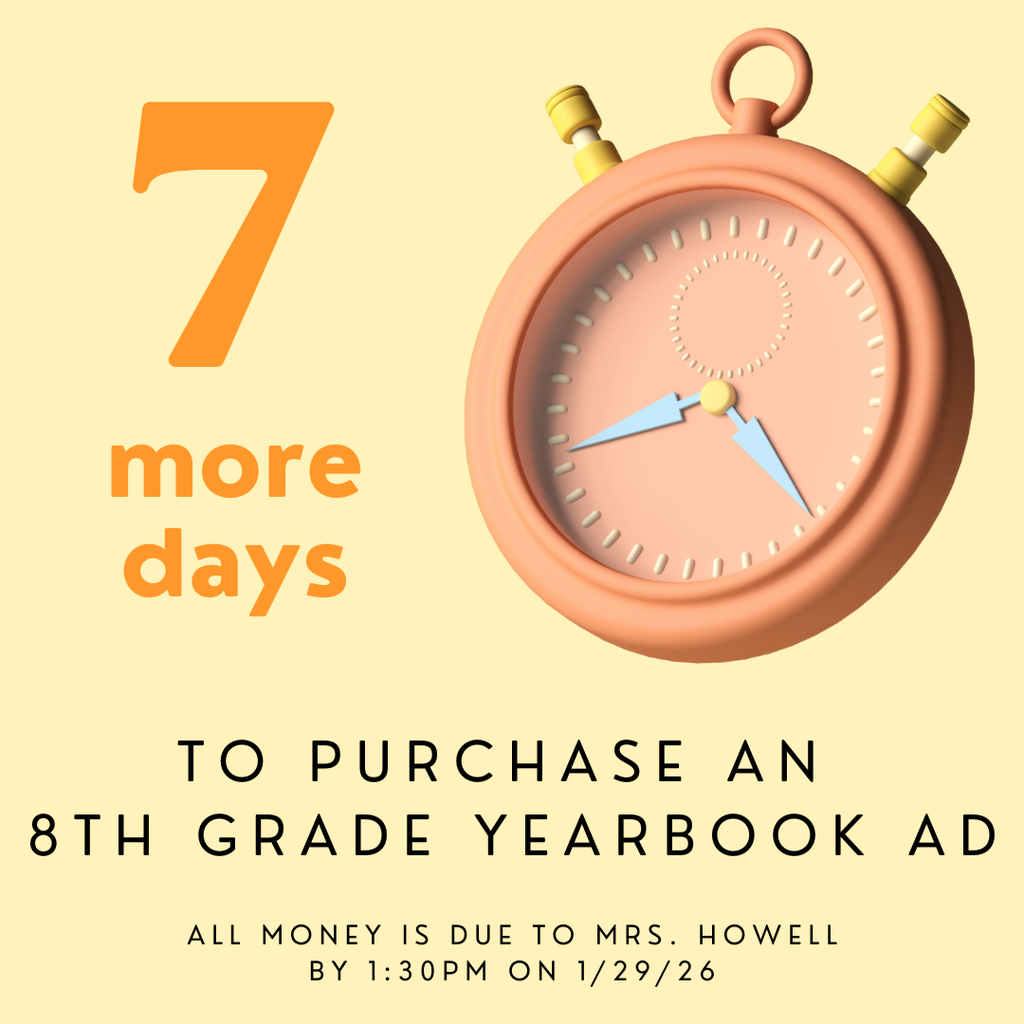 Ad for 8th Grade Yearbook Ad- all information is listed in caption along with link to the PDF order form