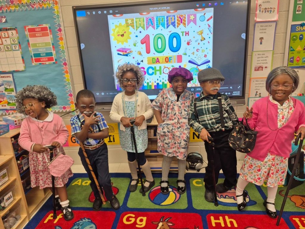 Elementary students dressed as senior citizens