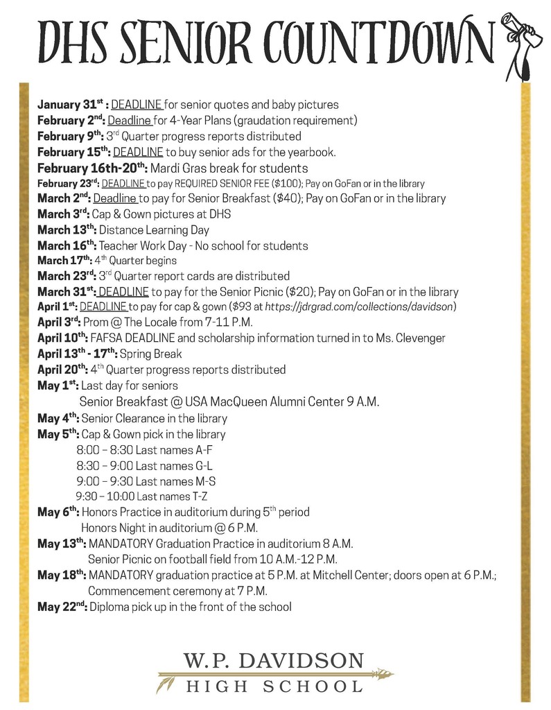 Image provides list of important dates for seniors to know and remember.