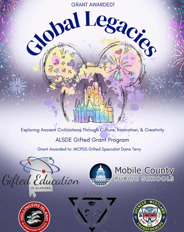 Exciting news for our gifted students! We are excited to announce that our school has been awarded an ALSDE Gifted Student Grant to support Global Legacies: Exploring Ancient Civilizations Through Culture, Innovation, and Creativity. This grant, written by Dana Terry PACE/Gifted Specialist, will provide our gifted students with a rich, real-world learning experience focused on global cultures, innovation, and creativity. We are grateful to the Alabama State Department of Education Gifted Student Grant Program for their continued support of gifted education and for helping make meaningful learning opportunities possible for our students.