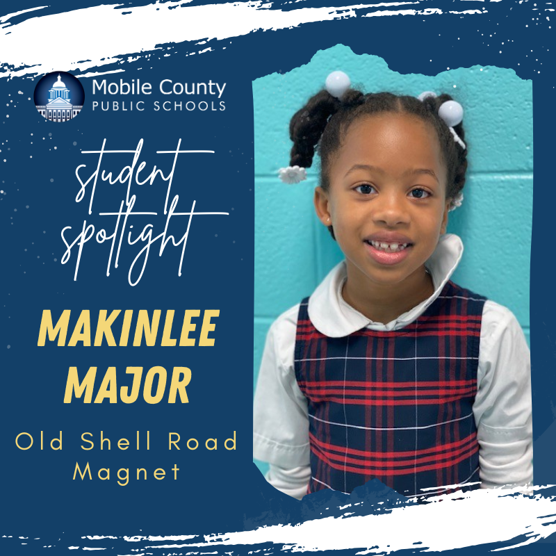 Student spotlight graphic featuring Makinlee Major of Old Shell Road Magnet