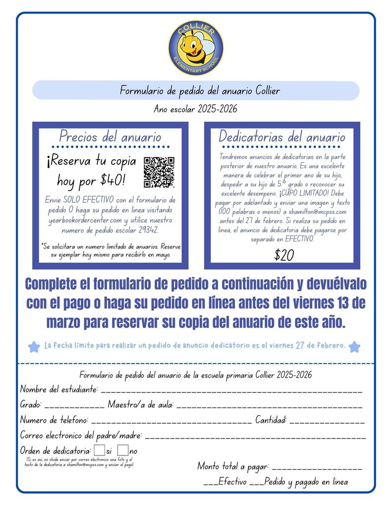yearbook order form in spanish