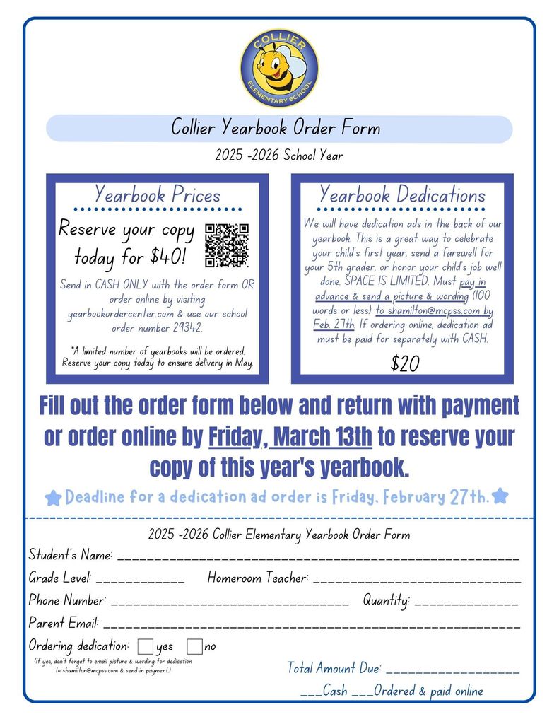 yearbook order form in english