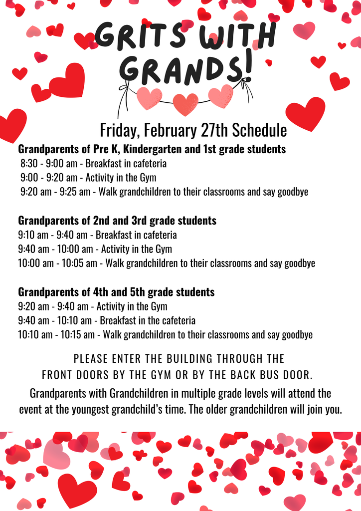 Grits with Grands schedule for Friday, February 27.