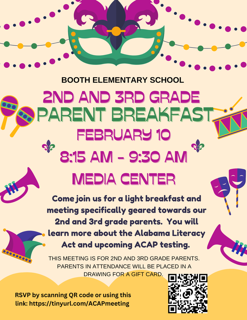 2nd and 3rd grade Parent breakfast - February 10 at 8:15-9:30.