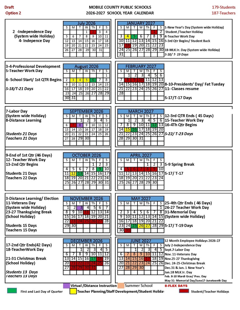 Option 2 for the 2026-27 MCPSS calendar