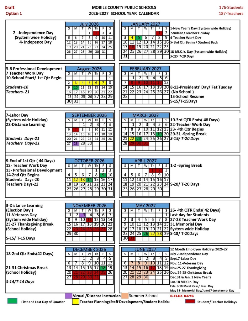 Option 1 for the 2026-27 MCPSS calendar