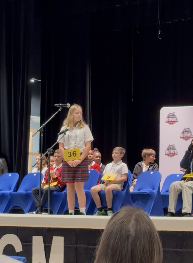 Photos of Piper Turner participating in the Mobile County Spelling Bee 