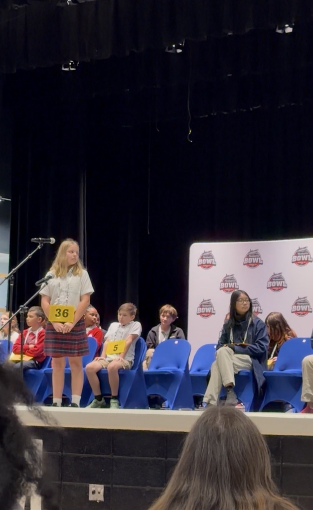 Photos of Piper Turner participating in the Mobile County Spelling Bee 