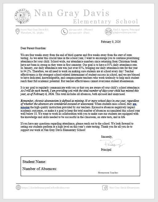 Attendance Letter - February 2026