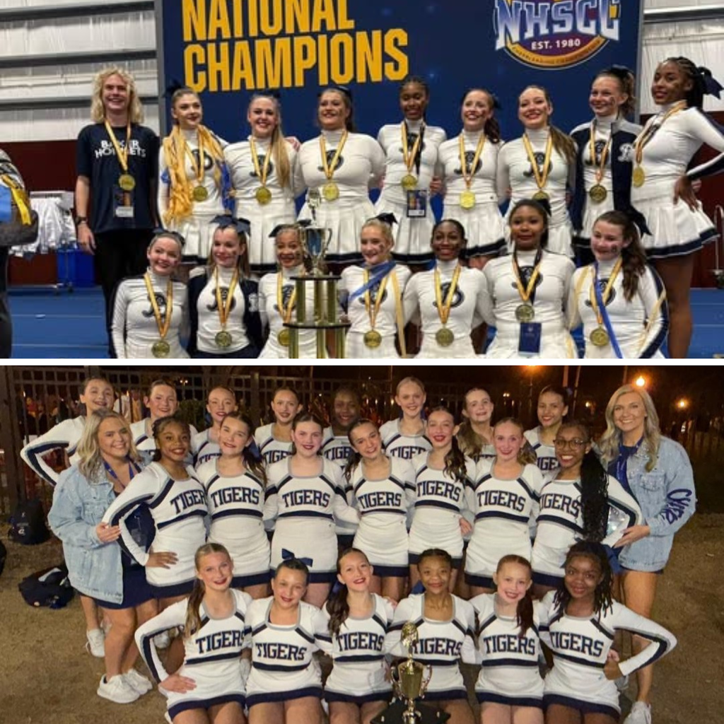 Two cheerleading squads