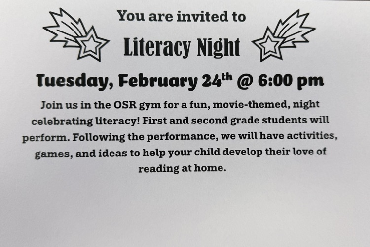 Literacy Night at OSR on Tuesday, February 24 at 6PM