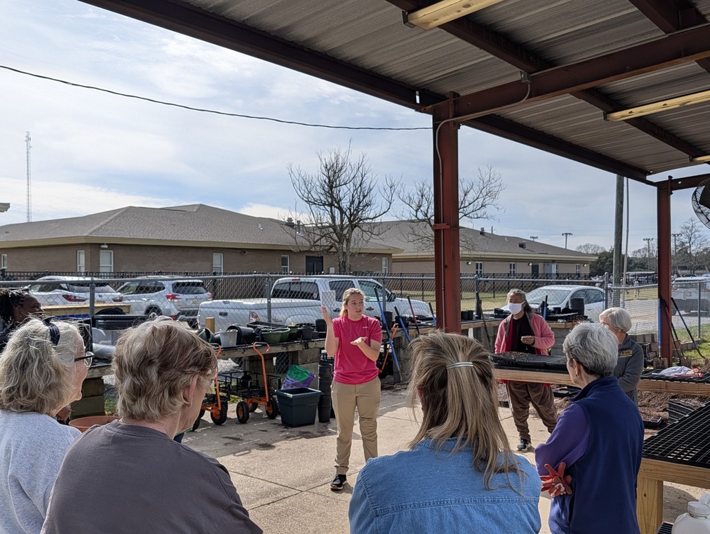 The Mobile County Master Gardeners  (MCMG) helping transplant seedlings and getting a closer look at our potting mix.